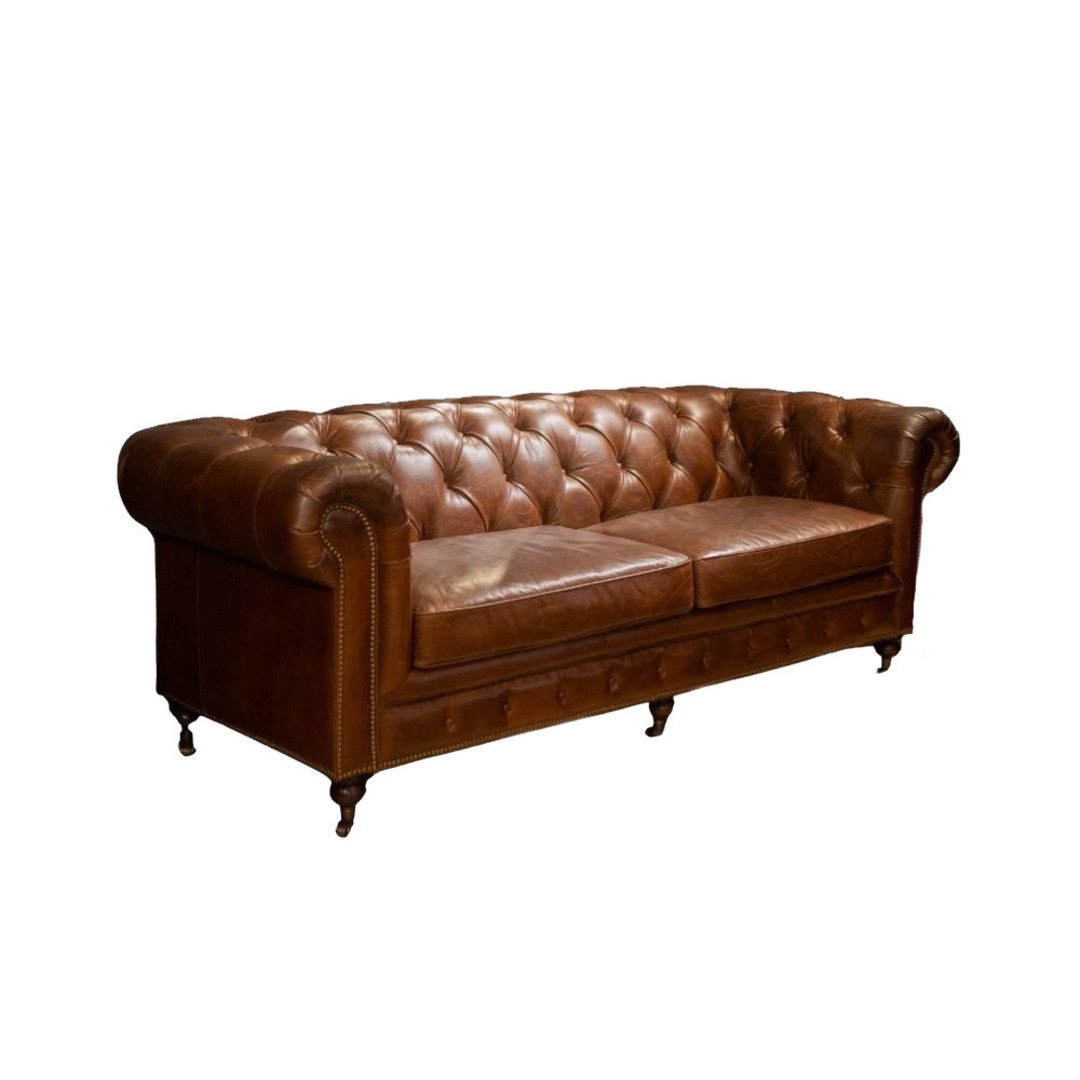 Chesterfield Aged Full Grain Leather 3 Seater Brown image 0